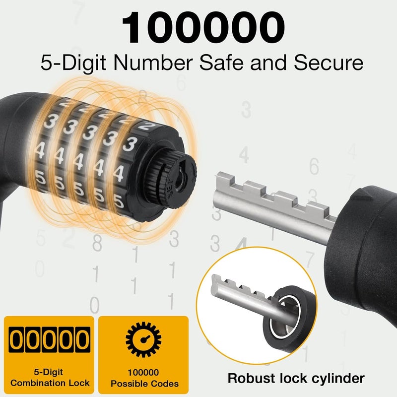 KAOUKUO E Scooter Lock，Bike Lock 4 Feet Bike Locks Cable 5-Digit Bike Combination Lock Heavy Duty Anti Theft Bicycle Lock with Xiaomi M365/Pro2/Max/Ninebot/F Essential Scooter/Bicycle/Motor - Image 4